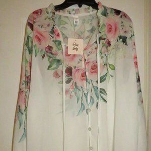 Pixie Lady Sheer Floral White Top